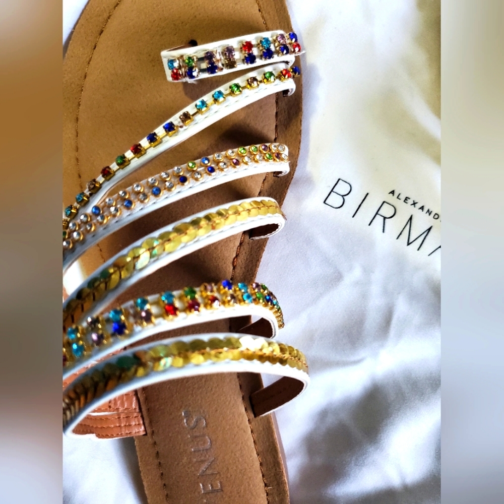 Venus Strappy Multicolored Rhinestone & Sequins Sandals Size 7 - Picture 5 of 6